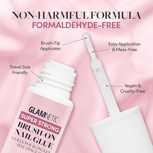 Glamnetic Super Strong Brush On Nail Glue (3 Bottles) | Brush Tip Applicator, Mess Free, Travel Friendly, Vegan | Durable & Long-Lasting | .24 fl. oz.