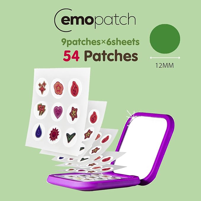 Acne Pimple Patches for Face 54 Count with Mirror Case for Day & Night Use - Hydrocolloid Pimple Pads, Emoji-Themed Blemish Dots, Clear Skin Treatment (Shape)