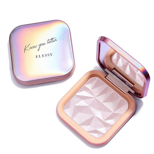 ELESSY Highlighter Makeup Palette, Highly Glitter Pink Highlighter Palette,Natural Shimmer Look Face Highlighter Baked Powder,Easy to apply,Come with Brush -DAWN GLOW