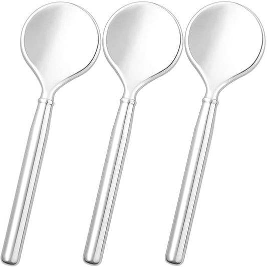 Pndeyo 3pcs Mini Metal Makeup Spoon, Reusable Cosmetic Cream Spatulas, Skincare Scoop Applicator Facial Massage Beauty Tools for Mixing and Sampling Face Eye Cream- Silver