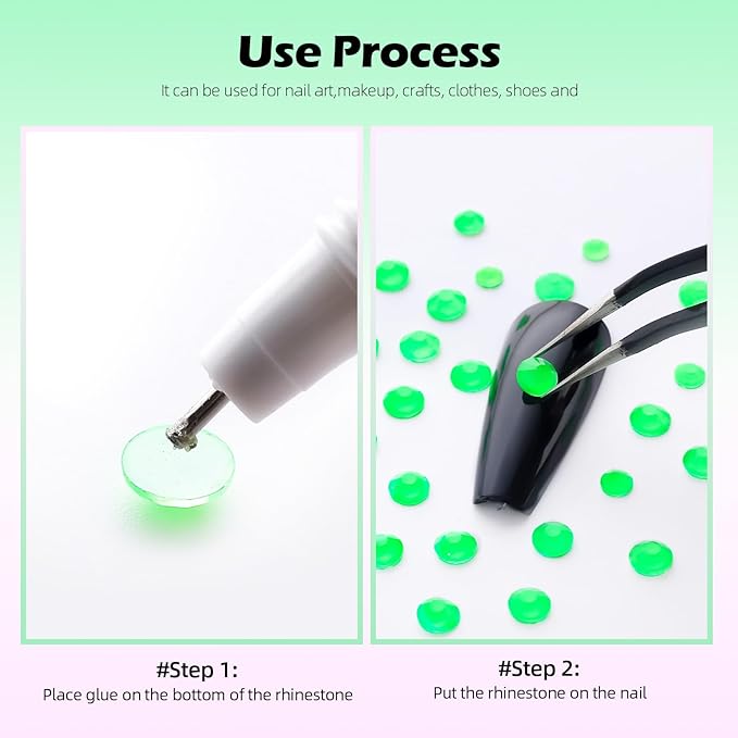 Meibite Neon Green Flatback Rhinestones, Glass Rhinestones for Nail Art and Craft, Glue Fix, Loose Crystal Gemstones(Neon Green, SS8, 1440pcs, 2.3-2.5mm)