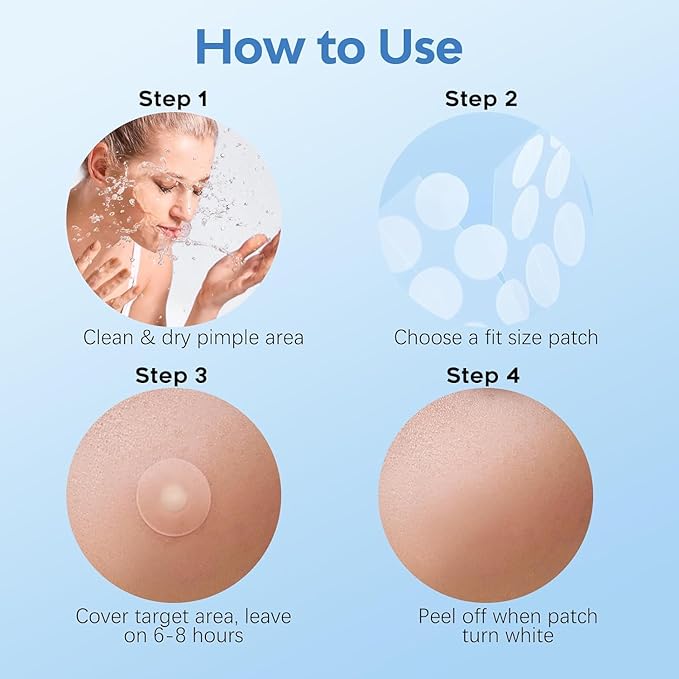 Breiboz Pimple Patches for Face, Skincare Hydrocolloid Acne Pimple Patch Invisible Zit Covers with Tea Tree, Salicylic Acid & Cica Oil | 4 Size 240 Counts
