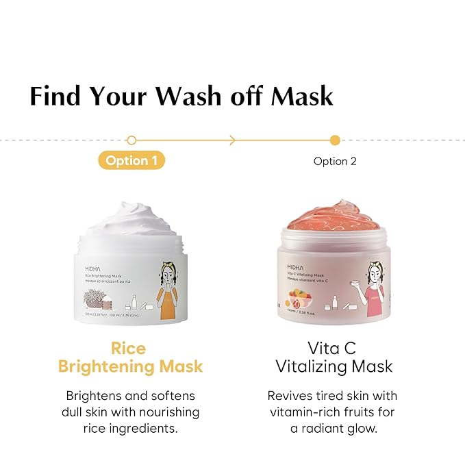 MIDHA RICE MASK, 3.38fl.oz/100ml, Hydrating, Smoothing, for Dull, Rough Skin, Pore Clearing, Wash off Pack Facial Mask, Mud Texture, Uneven Skin Tone
