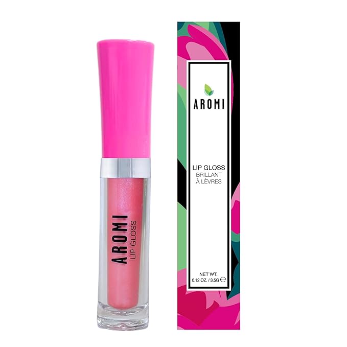 Aromi Light Pink Lip Gloss | Baby Pink with Warm Undertones, High-Shine, Moisturizing, Glossy Finish, Plumping Vegan, Gluten Free (Piggie Pink)