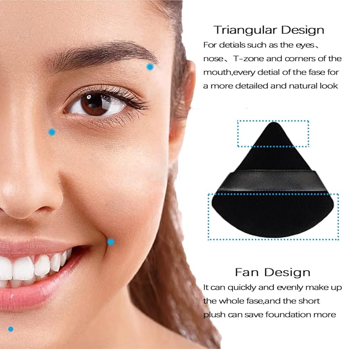 6Pcs Triangle Powder Puff,Soft Velour Face Makeup Sponge Powder Puffs,Loose Powder Cosmetic Foundation Mineral Powder Wet Dry-Black