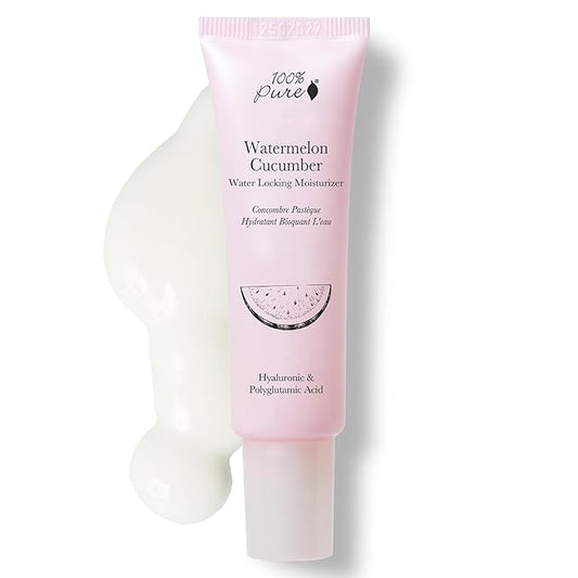 100% PURE Watermelon Cucumber Water Locking Moisturizer Natural Facial Hydration Boost with Hyaluronic Acid Replenishing Anti Aging Face Cream & Quenching Dry Skin Care Vegan - 1.4 fl oz