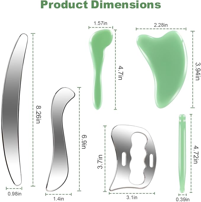 Stainless Steel Muscle Scraper Tool 6 in1 Gua Sha Facial Tools Body Gua Sha Tools Jade Stone Scraper Tool Massage Used for Back, Legs, Arms,Neck,Shoulder