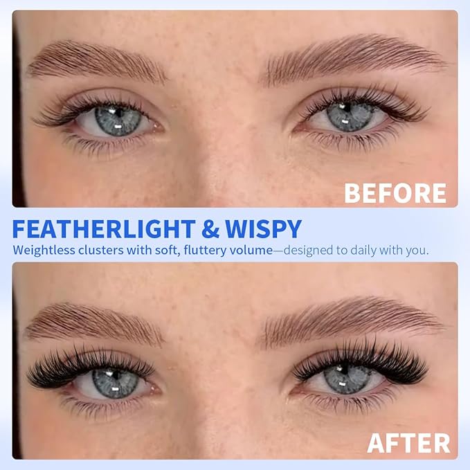 Kiromiro Lash Clusters 10-16mm Cluster Eyelash Extensions Wispy DIY Cluster Lashes Extension 144pcs Individual Lashes Nautral Eyelash Clusters C Curly Lashes Clusters