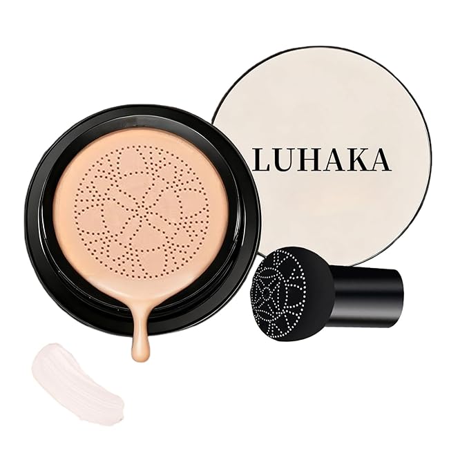 Foundation Cushion, CC Cream With Mushroom-Shaped Applicator, BB Cream Foundation, Lifts And Moisturizes, Long-Lasting And Evens Out Skin Texture (Lvory)