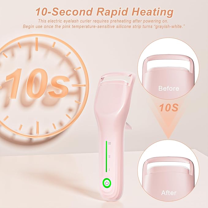 Lilonthy Heated Eyelash Curler, Type-C Rechargeable with 3 Temp Settings & Safe Silicone Pad for Natural Curls, Travel-Friendly (Pink)