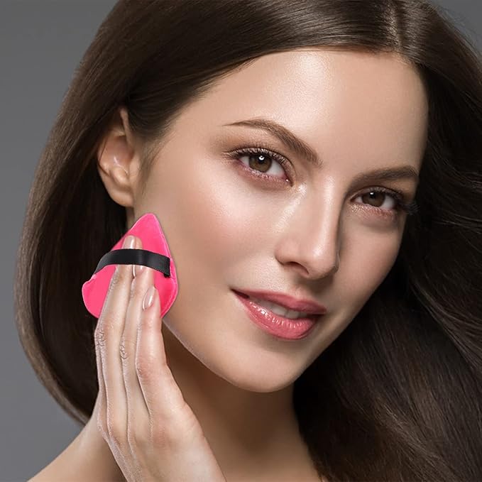 Pimoys 12 Pieces Powder Puff Soft Face Makeup Sponge Velour Triangle Powder Puffs for Loose Powder Cosmetic Foundation Sponge Beauty Makeup Tool(Black,Rose Red)