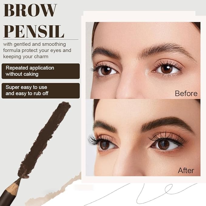 Eyebrow Pencils for Women with Sharpener, 6Pcs Hard-Core Wooden Eye Brow Eye Liner Pencils for Beginner Makeup, Waterproof & Sweat-Proof (6Pcs-Dark Brown)