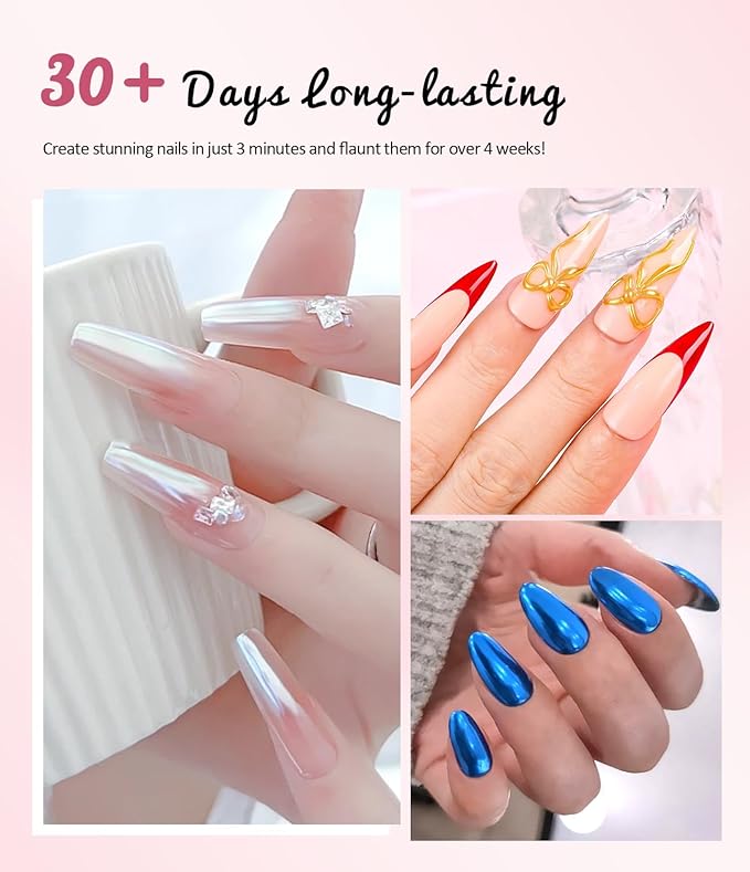 BISHENGYF Gold Chrome Nail Powder - Sparkly Laser Holographic Nail Powder Metallic Mirror Effect Ice Blue Nail Chrome POwder, White Pearl Pigment Holo Iridescent Glitter Dust Kit, Nail Art Decoration