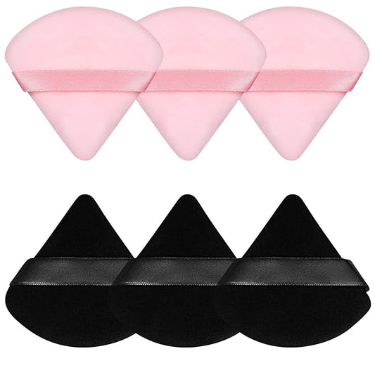 Pimoys 6 Pieces Powder Puff Valentines Day Gifts for Her Face Makeup Sponge Soft Velour Triangle Powder Puffs Beauty Sponge for Loose Powder (Black, Pink)
