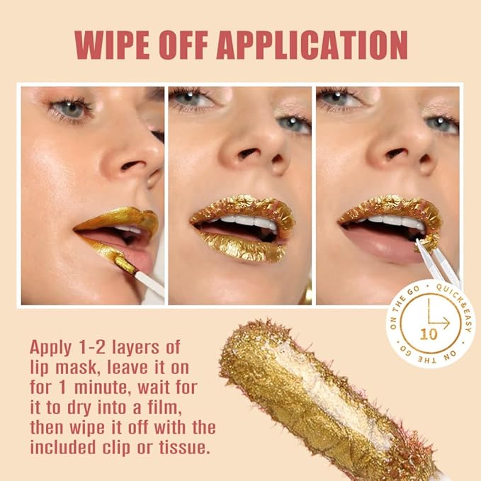 JUAAZIN All Day Lip Stain Peel Off Gold Liquid Lip Gloss Tattoo, Light Brown Matte Finish Peel Off Lip Stain Masque, Long Lasting Waterproof Lip Tint, Transfer-proof for All Skin Types 01#