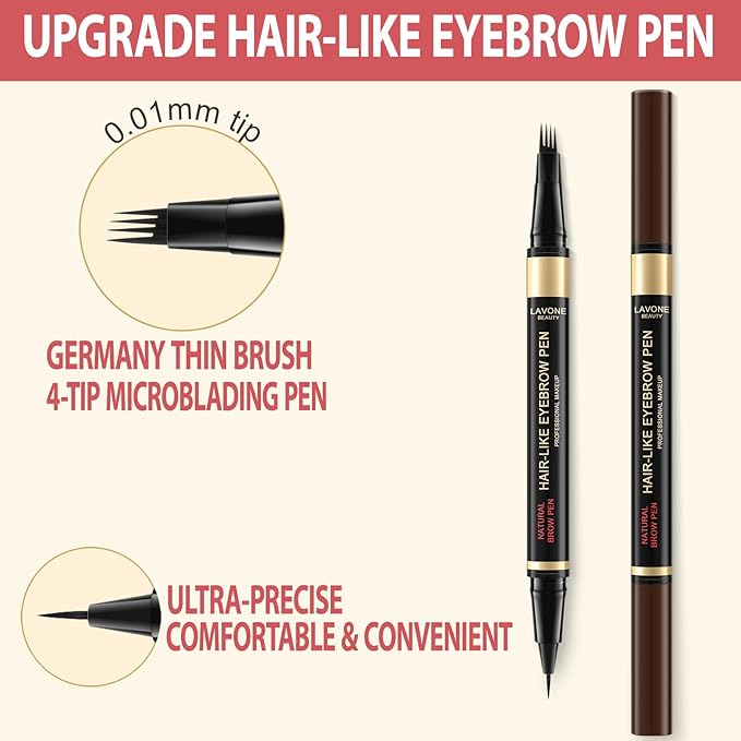 Eyebrow Pencil Kit, with Microblading Eyebrow Pen, Eyebrow Gel, Eyeliner, Eyebrow Brush, Eyebrow Pencils for Women, Waterproof, Smudge Proof, Long Lasting Makeup Formula - Brunette