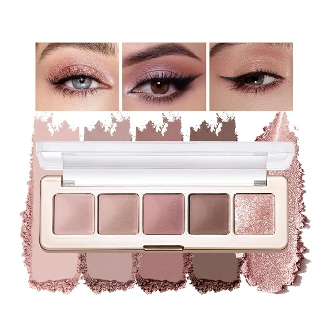 Neutral Eyeshadow Palette 5 Colors, Nude Brown Matte & Subtle Shimmer Shades, Highly Pigmented Blendable Long-Lasting Powder, Smooth No-Fallout Daily Eye Makeup Palette for Work and Natural Looks- C02