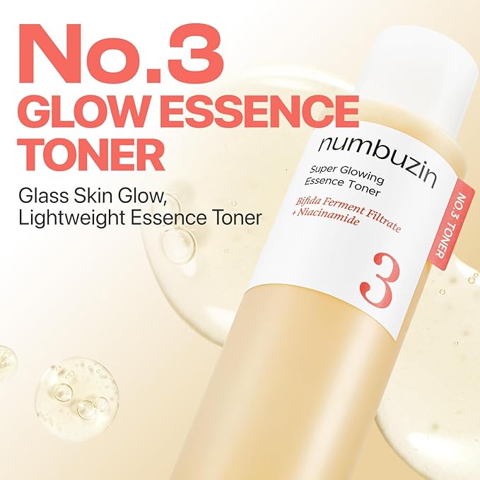 numbuzin No.3 Super Glowing Essence Toner, Fermented Toner for Skin Glow & Texture, Bifida, Niacinamide, Hydrating, Radiance-Boosting Essence, Fragrance-Free, 6.76 fl oz (200ml)