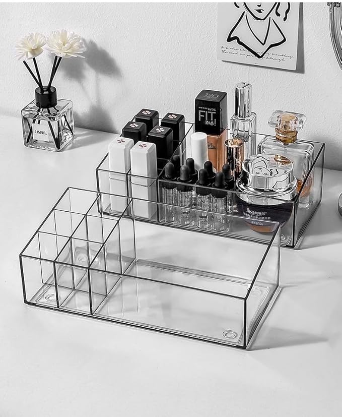 NOBLEPOSH Clear Acrylic Makeup Organizer | Vanity Tray for Lipstick, Perfumes, Eyeshadow & Cosmetics