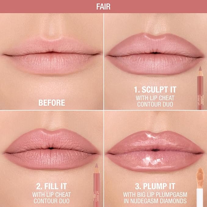Charlotte Tilbury Lip Cheat Contour Duo - Dual-Sided Lip Liner Pencil to Sculpt & Fill for an Easy Contour Effect - Helps Prevent Lipstick Feathering - Fair