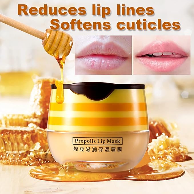4PCS Strawberry & Honey Lip Balm, Vitamin E Moisturizing Propolis Sleeping Lip Mask, Effective Reduces Lip Lines Prevention Dry and Cracked Lip Scrubs Exfoliator Smoothing Dry Lip Care