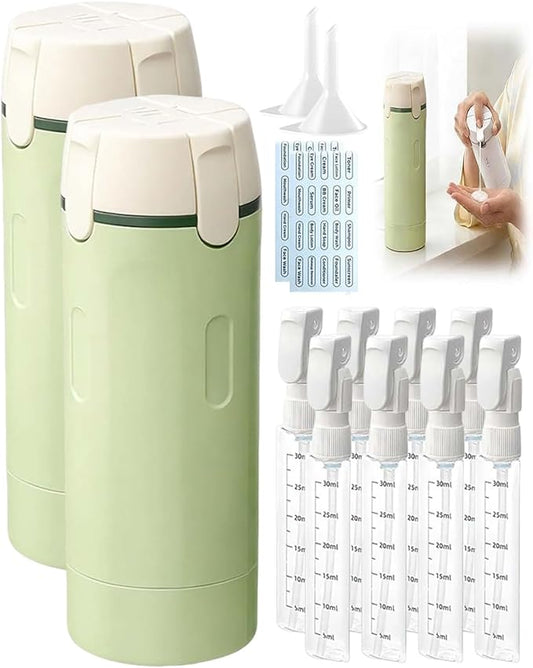 4 in 1 Travel Dispenser, Portable Leak Proof Refillable Squeeze Bottles with Label, 4 Pack 30ml Travel Size Bottle Set for Shampoo Lotion Conditioner Cream, Toiletry Storage Containers Gift (2Green)