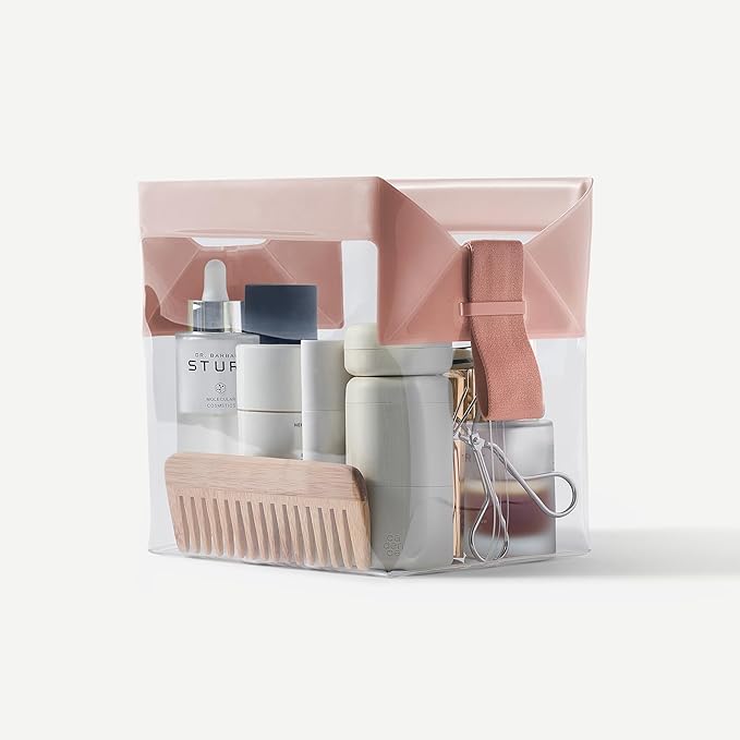Cadence Parcel - Clear Kit with Magnetic Closure - Durable and Leak-Resistant Travel Toiletry Kit - Modular Design - Hygiene Bag for Travel Essentials - 2 Qt - Rose