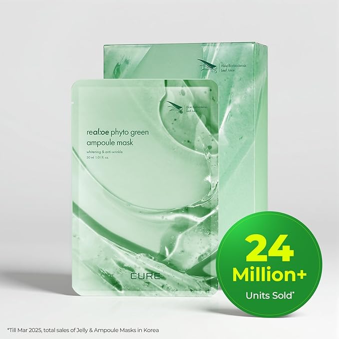 Cure Aloe Vera Gel with 90.52% Leaf Juice Bundle with Phyto Green Ampoule Sheet Mask Korean Skincare Duo