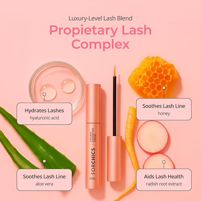 ForChics Eyelash Growth Serum - Prostaglandin-Free Lash Enhancing Serum for Longer, Thicker Lashes and Brows- Natural Formula, Visible Results in 2 Weeks - Vegan, Hormone-Free 0.10 fl. oz / 3ml