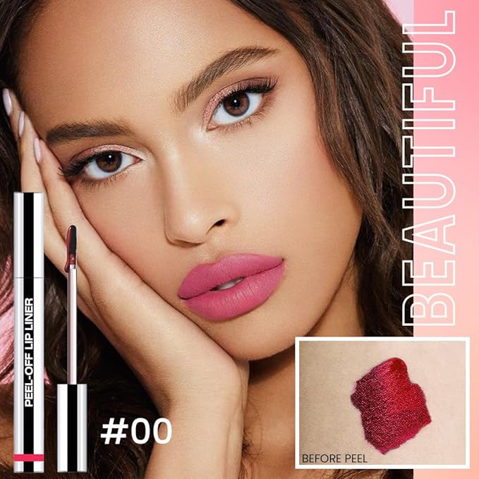 JUAAZIN 2Pcs Matte Liquid Lip Stain Peel Off Lip liner Tattoo, Matte Peel Off Lip Stain, Long Lasting Waterproof Lipstick Lip Gloss Stain, Transfer-proof for All Skin Types (0.24 fl oz-00#+06#)