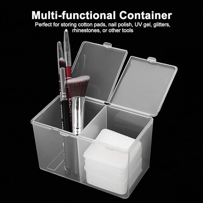 Cotton Pad Holder, 2 Grids Cotton Pads Swabs Makeup Container Nail Polish Glitter Powder Organizer Storage Box for Gauze Ball Home Office supplies (4.9 * 2.8 * 3.0 inch)