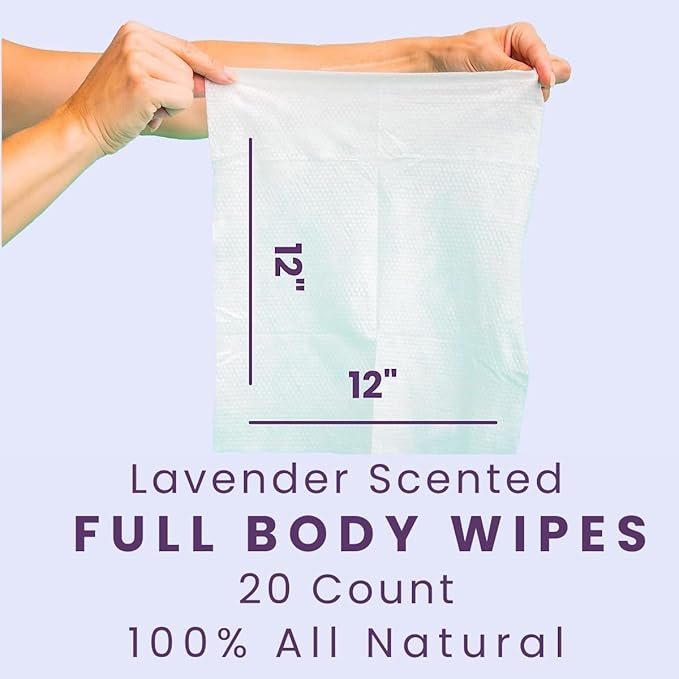 HyperGo XL Body Wipes for Women & Men – 12" x12" Rinse-Free Full Body Cleansing Wipes 2-20 Count Packs - Lavender | Biodegradable, Hypoallergenic, Aloe-Infused | Gym, Festival, Camping Essentials