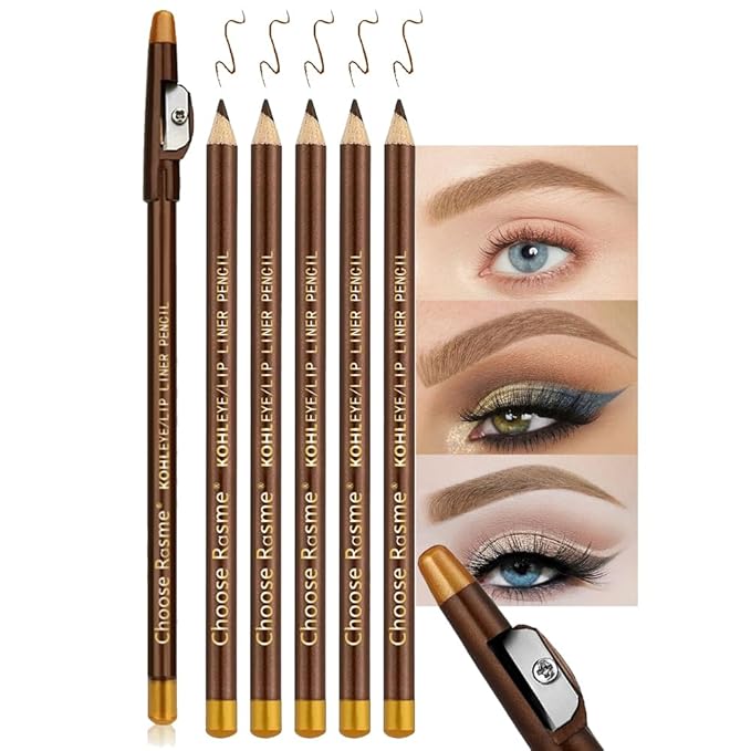 5Pcs Wooden Hard-Core Eyebrow Pencils for Women, Light Brown Eyebrow and Eyeliner Pencil, Long Lasting Waterproof and Sweat-Proof, Beginner Makeup Brow Pencil, Create a Natural Eye Brow