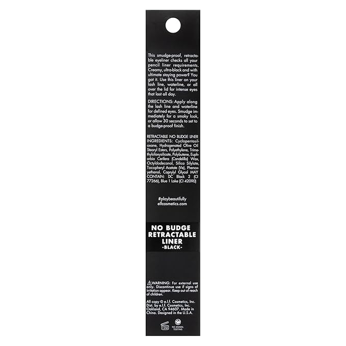 e.l.f. No Budge Retractable Eyeliner, Creamy, Ultra-Pigmented & Waterproof, Creates Bold & Defined Lines, Vegan & Cruelty-Free, Black