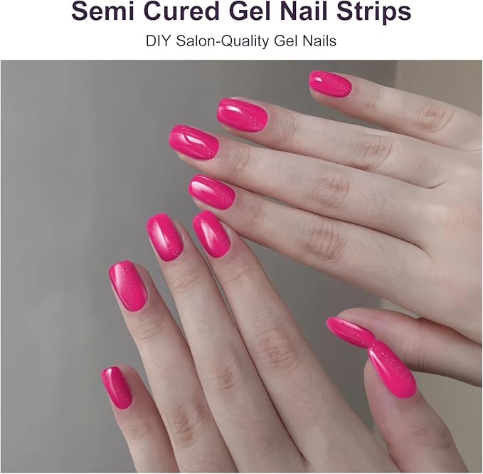 DUKASOU Semi Cured Gel Nail Strips, 56Pcs Nail Art Stickers/Wraps, Long Lasting UV Nail Polish Strips for Adults(Flower Rose Red Glitter)
