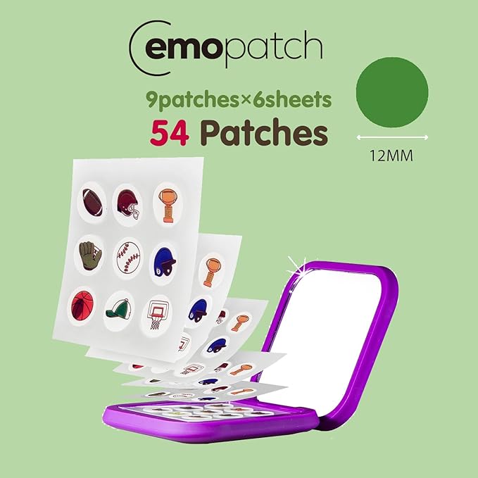 Acne Pimple Patches for Face 54 Count with Mirror Case for Day & Night Use - Hydrocolloid Pimple Pads, Emoji-Themed Blemish Dots, Clear Skin Treatment (Sports)