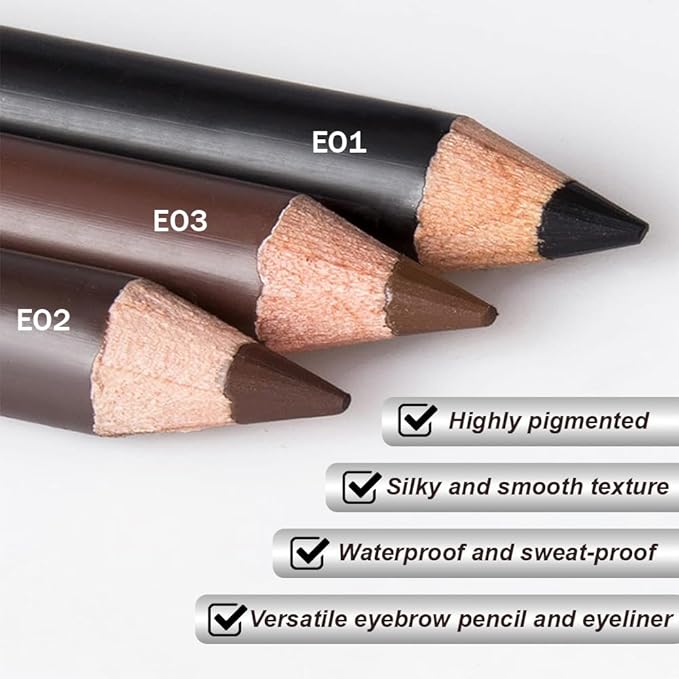 Eyebrow Pencils for Women with Sharpener, 6Pcs Hard-Core Wooden Eye Brow Eye Liner Pencils for Beginner Makeup, Waterproof & Sweat-Proof (6Pcs-Black)