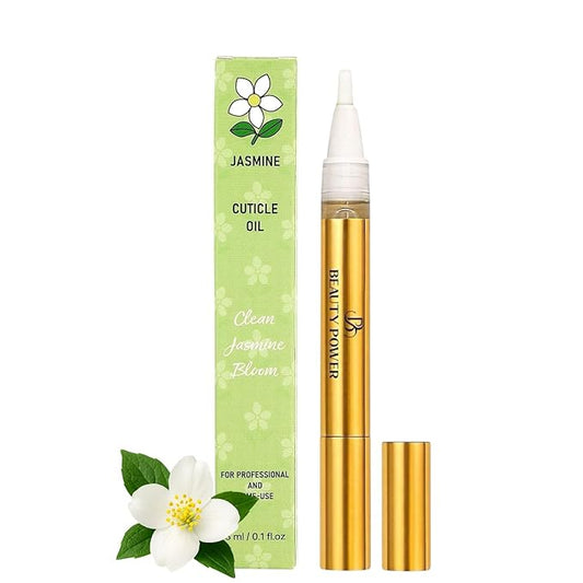 Beauty Power Nail Oil Cuticle Pen - Jasmine - Nail Strengthener & Growth Serum with Vitamin A, D, E, B5, Grapeseed & Natural Oils - Repair for Brittle, Peeling, Thin Nails - Twist Brush Pen
