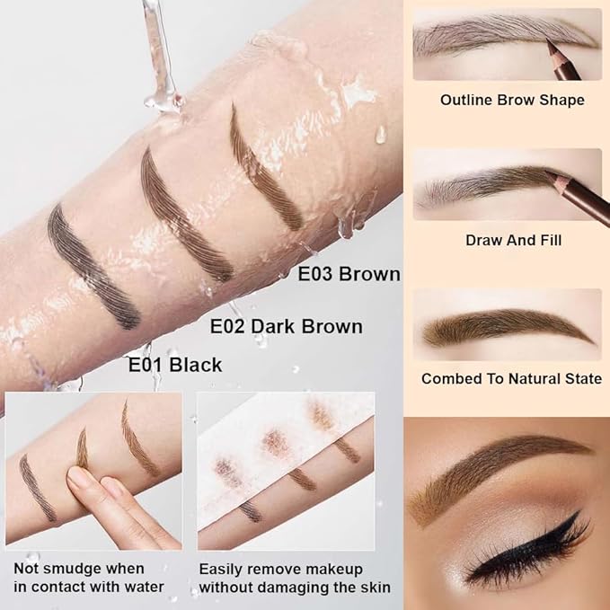 Eyebrow Pencils for Women, 12Pcs Hard-Core Wooden Eye Brow Eye Liner Pencils for Beginner Makeup, Black Coffee Brown Colors, Waterproof & Sweat-Proof (Brown-12 Pcs-E03)