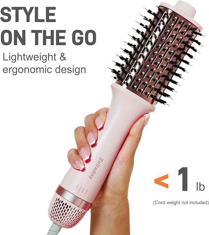 Zelladay One-Step Volumizer Blow Dryer Brush, Titanium Hot Hair Brushes, Dual lonic Technology, More Smooth & Less Frizz, Fast Salon-Style Blowouts, Travel-Ready（AirSleek）