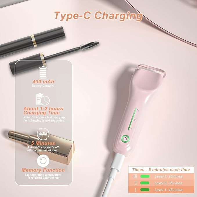 Lilonthy Heated Eyelash Curler, Type-C Rechargeable with 3 Temp Settings & Safe Silicone Pad for Natural Curls, Travel-Friendly (Pink)
