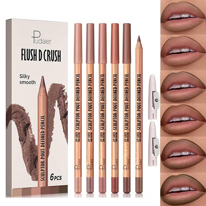 BestLand 6Pcs Warm Mocha Neutrals Lip Liner Set, Creamy Brown Nude Lip Pencils for Caramel, Coffee & Cocoa Tones, Long-Wear Smudge-Proof Formula for Full, Defined, Natural Contour Lips (Set 02)