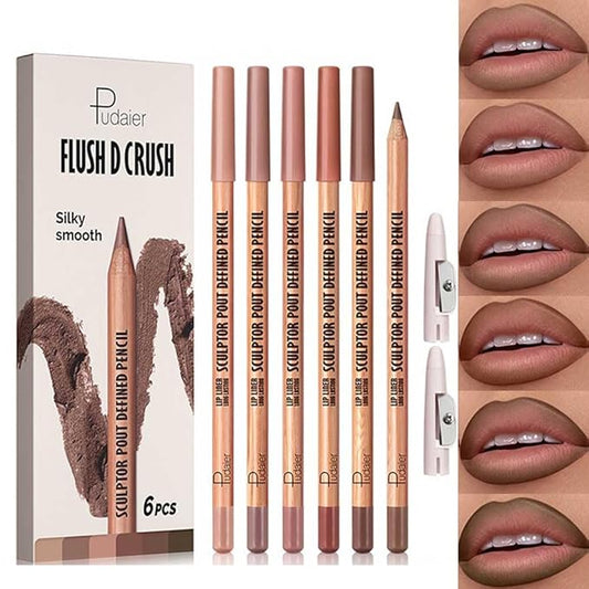 BestLand 6Pcs Warm Mocha Neutrals Lip Liner Set, Creamy Brown Nude Lip Pencils for Caramel, Coffee & Cocoa Tones, Long-Wear Smudge-Proof Formula for Full, Defined, Natural Contour Lips (Set 02)