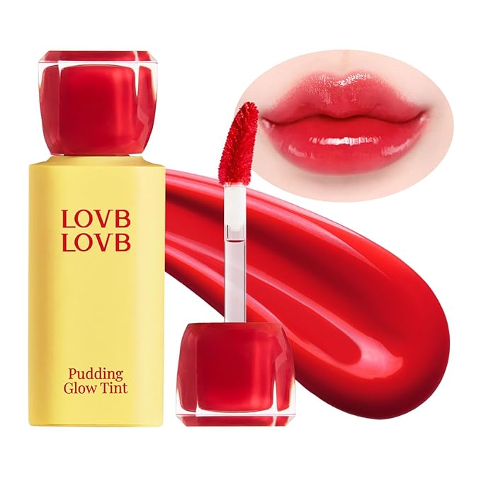 Pudding Glow Korean Lip Tint | Natural Lip Stain | Gloss to Stain | Long-Lasting & Non-Sticky | Lightweight Lip Tint | 0.14 oz. (01 RED BERRY)
