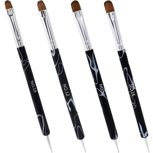 SmallCat 4 Pcs Double Ended Builder Gel Brush, Hard Gel Brush, Gel Brushes for Nails, Acrylic Nail Brush for Design Nails Professional Nail Art, Size 10#,12#, 14#, 16# (Marble Black)