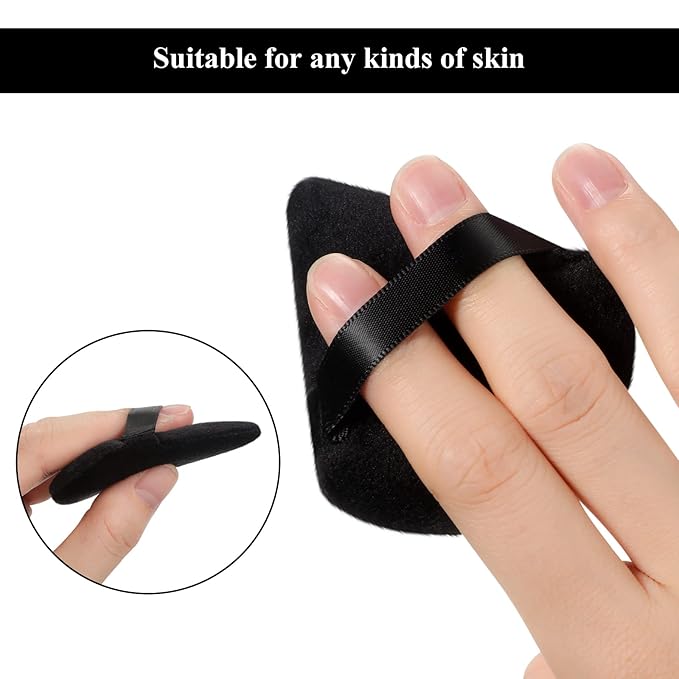 Maitys 12 Pcs Powder Puff Triangle for Face Makeup Cosmetic Loose Powder Puff Velour Soft Body Washable Reusable Foundation Sponge Wet Dry Makeup Tool for Women(Large, Small,Black)