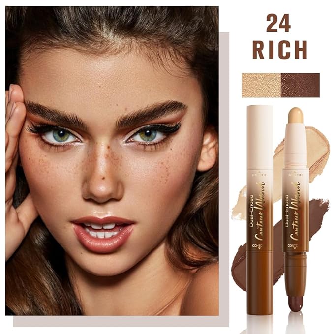 evpct Nude Brown & Nude Cream Foundation Stick Face Body Makeup Dual Ended, no Transfer Waterproof 2 in 1 Cream Concealer Stick Contouring Makeup, Nose Contour Bronzer Sticks Face Highlighter Make up