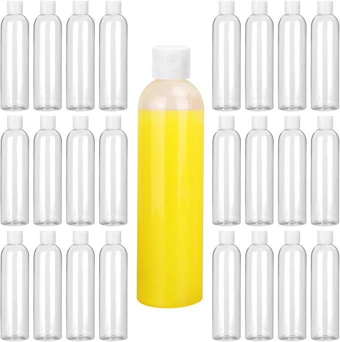 KUKLIPJIM 25 Pack 8 oz Plastic Bottles with White Top Caps, Clear Empty Bottles, Cosmetic Containers for Lotion and Shampoo, Cream, Travel-Friendly Bottles, BPA-Free for Liquids and Personal Care