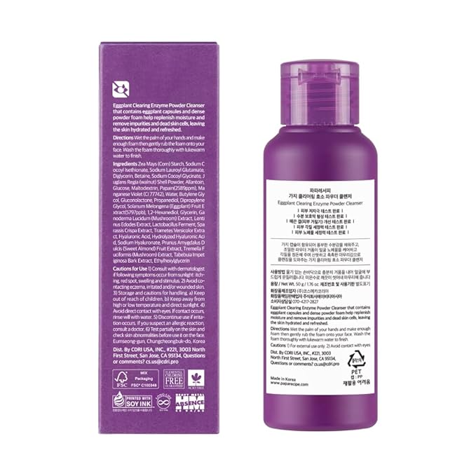 Papa Recipe Eggplant Enzyme Powder Cleanser – Triple Exfoliation with AHA, BHA, PHA – Low pH Korean Skincare Face Wash for Sensitive Skin