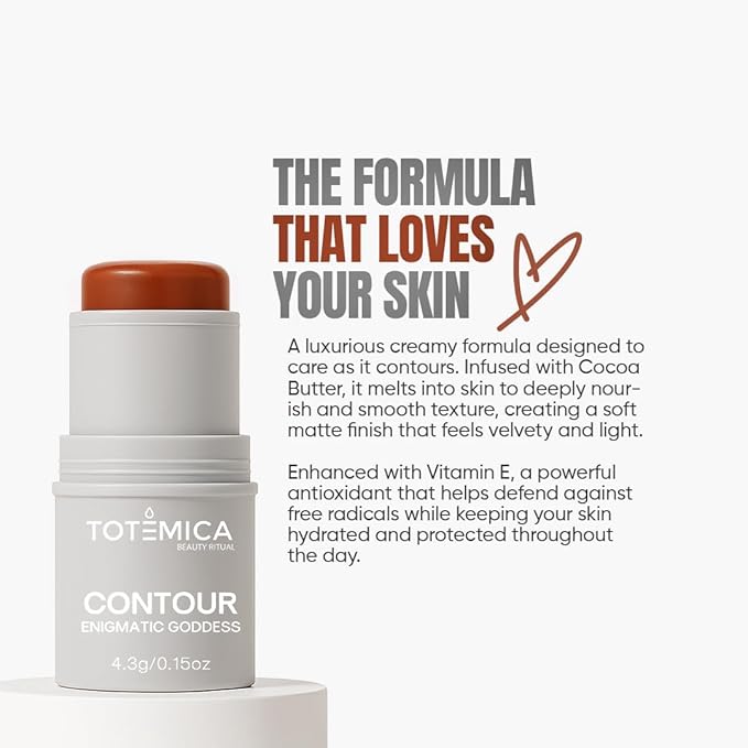 TOTEMICA Cream Contour Stick, “Enigmatic Goddess” by Ana Patricia, Cool Toned Sculpting Makeup, Soft Matte Cream Formula, Long-Lasting Blendable Face Shaping Stick | 0.15 oz - Tinto Glow